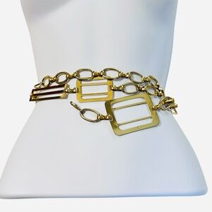 Goldtone Geometric Link Waist Chain Belt 
vintage 1970s metal